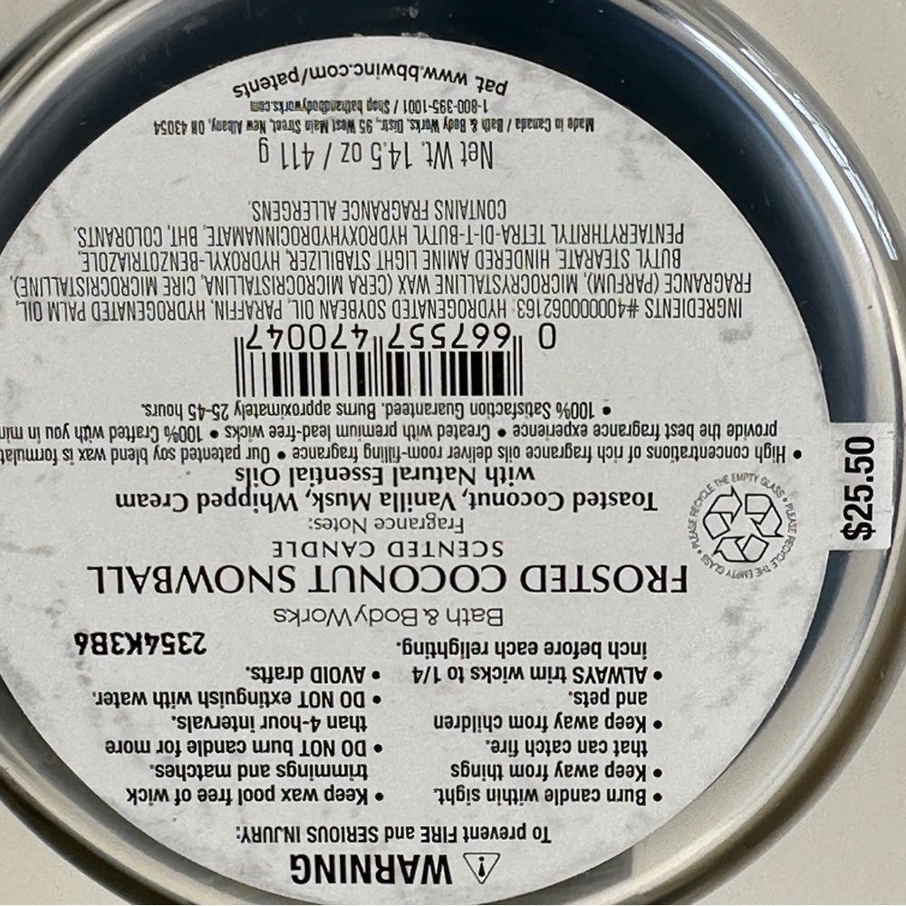 FROSTED COCONUT SNOWBALL Bath & Body Works 3 Wick Candle Essential Oils - Picture 3 of 4